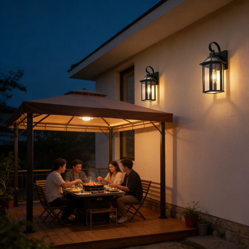 Applique murale d'extérieur avec panneaux en verre transparent, lanterne extérieure imperméable pour porche, garage et maison, compatible avec une base d'ampoule E26