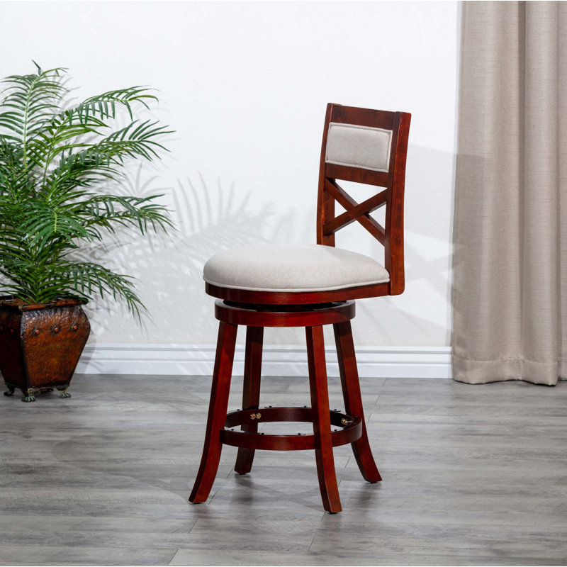 Tabouret de bar et de comptoir pivotant Crume, Tissu beige / cerise, Très grand (siège d'une hauteur de 45 po)