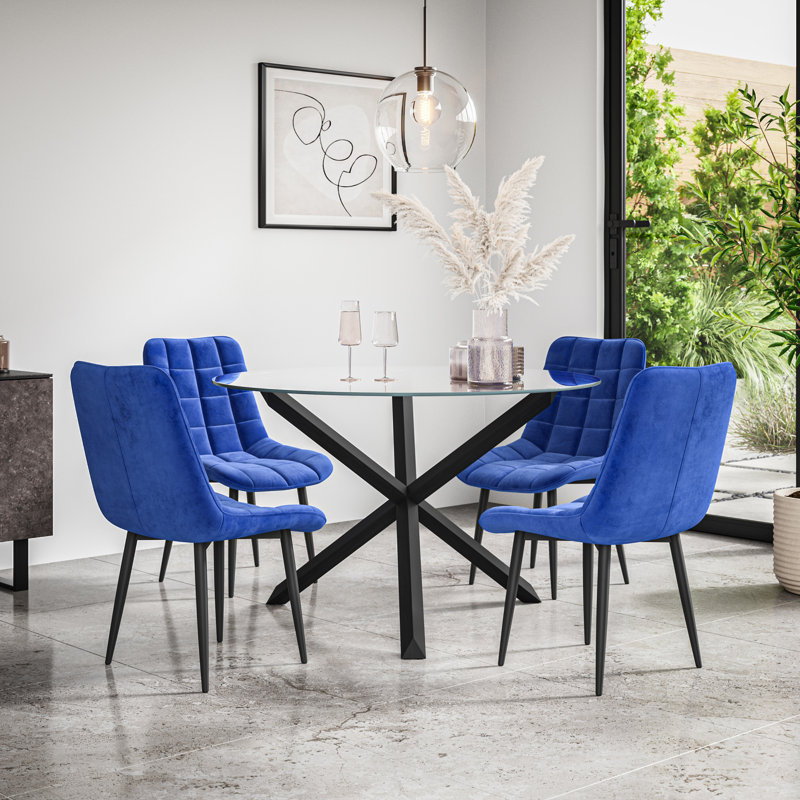 Darcus 4 - Person Dining Set, Black/Blue