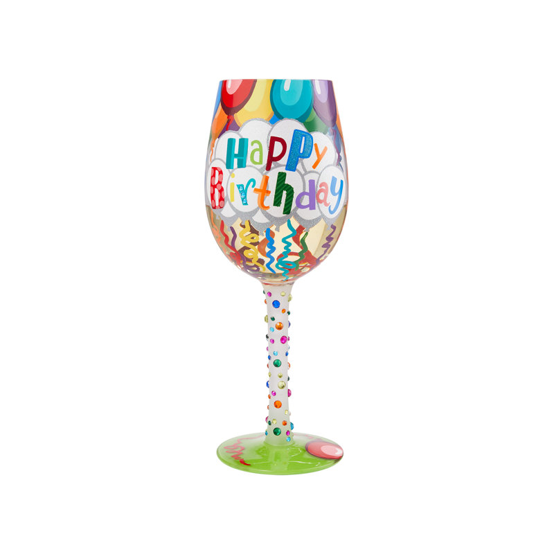 Lolita Birthday Streamers Hand Painted Wine Glass 9in H