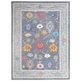 Hand Knotted Wool Southwestern Area Rug in Light Gray/Blue/Yellow/Red