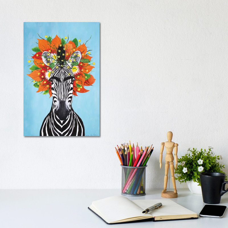 Frida Kahlo Zebra Blue by Coco De Paris - Wrapped Canvas Print, 20.32 cm H x 30.48 cm W