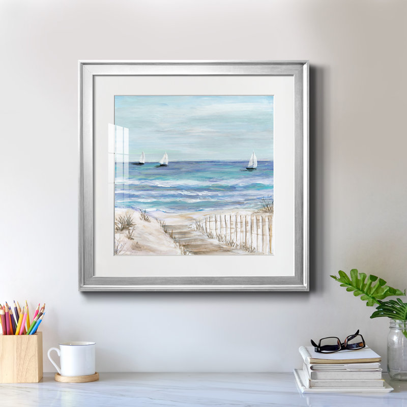 Gulf Shores III - peinture encadrée, Encadrement argenté, H 22,5 po x l 22,5 po x P 1,5 po