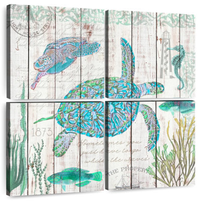 Brampt Sea Turtles On Driftwood Panel