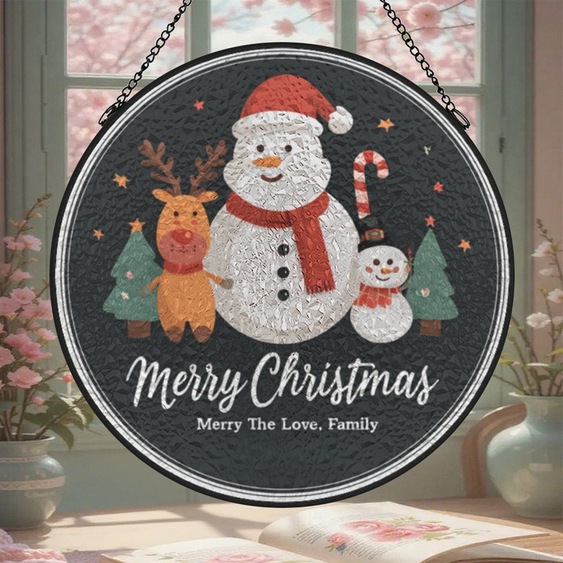 Merry Christmas Snowman Reindeer, 3,5 x 3,5 po (9 x 9 cm)