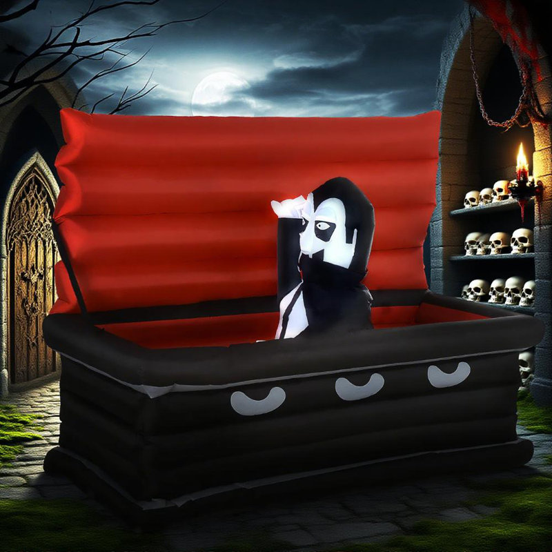 Décorations d'Halloween gonflables pour l'extérieur, vampire et cercueil géant, décor de jardin gonflable à DEL, pour jardin, pelouse, fête, vacances