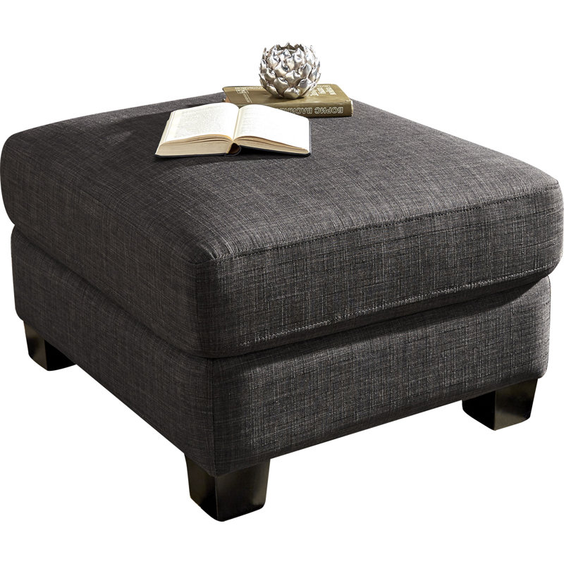 Doggett Upholstered Ottoman, Heathered Dark Grey Linen