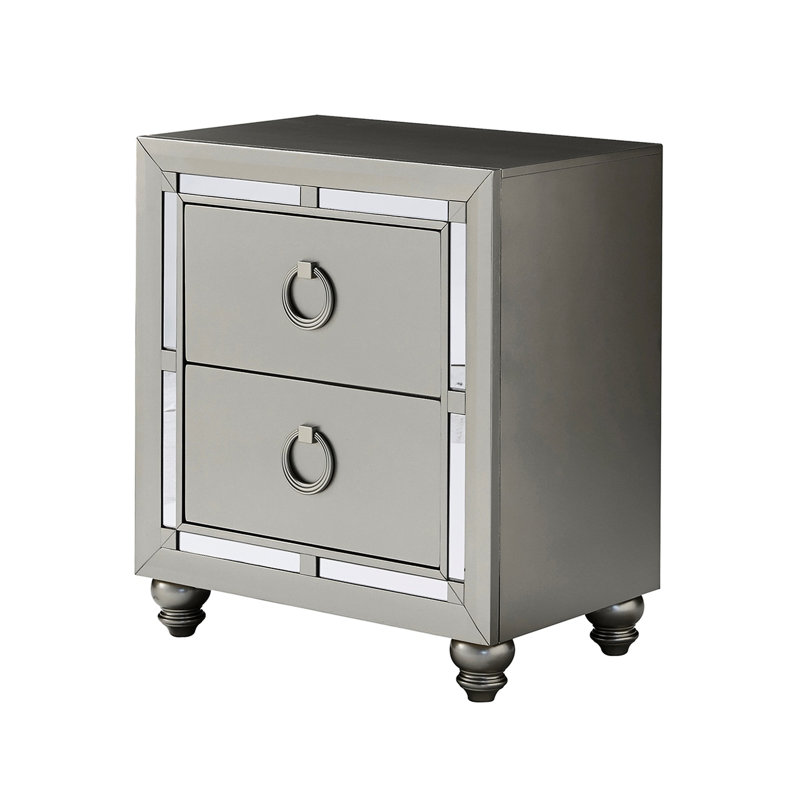 Table de chevet argentée Gemstone Profond, profondeur de 16,63 po, détails de 28,47 po de hauteur, espace de rangement spacieux, pied