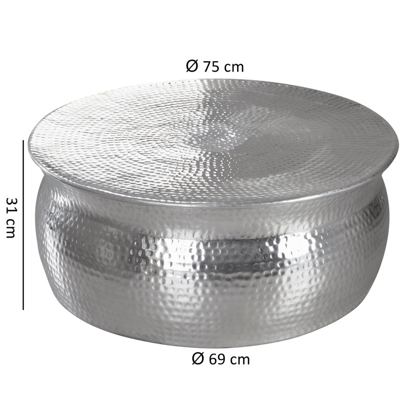 Caldina Solid Coffee Table, Silver, 31cm H x 75cm L x 75cm D
