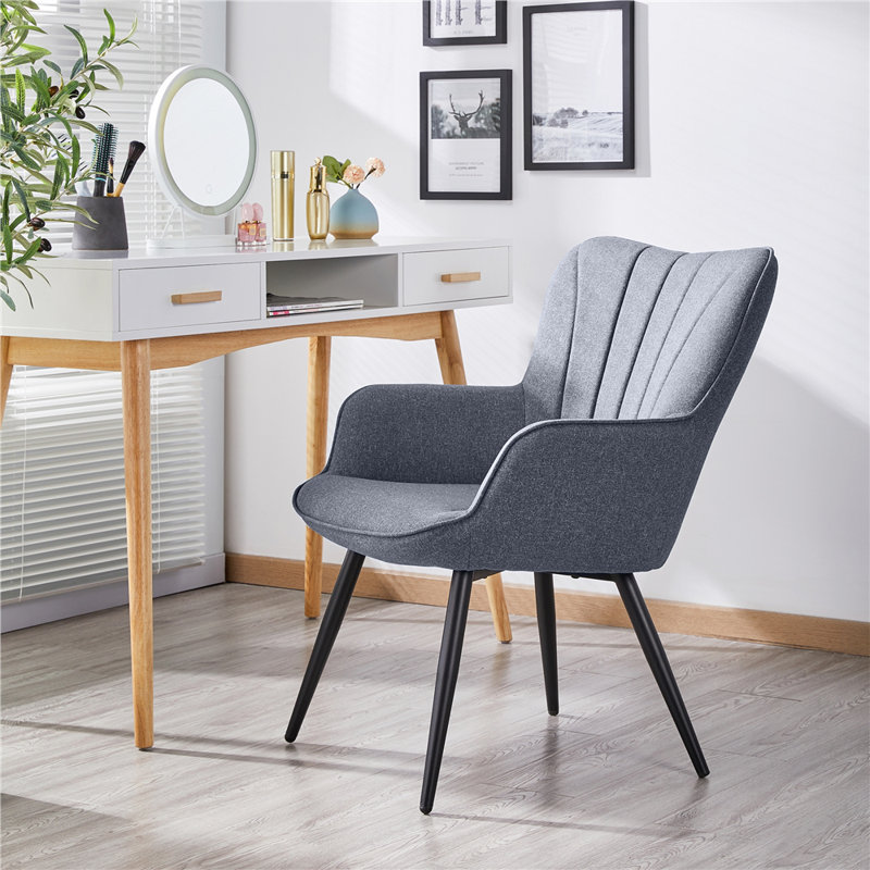 Fauteuil Bakhyt de 25,2 po de largeur, Lin gris, Noir, noir, noir, noir