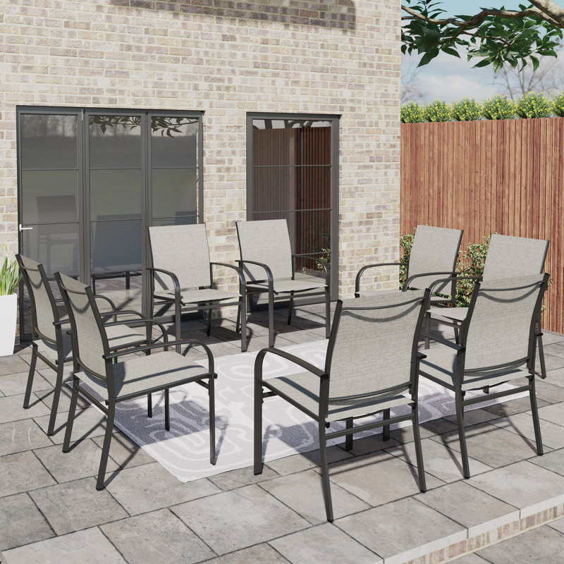 Powder-coated Steel Outdoor Dining Armchair, Brown