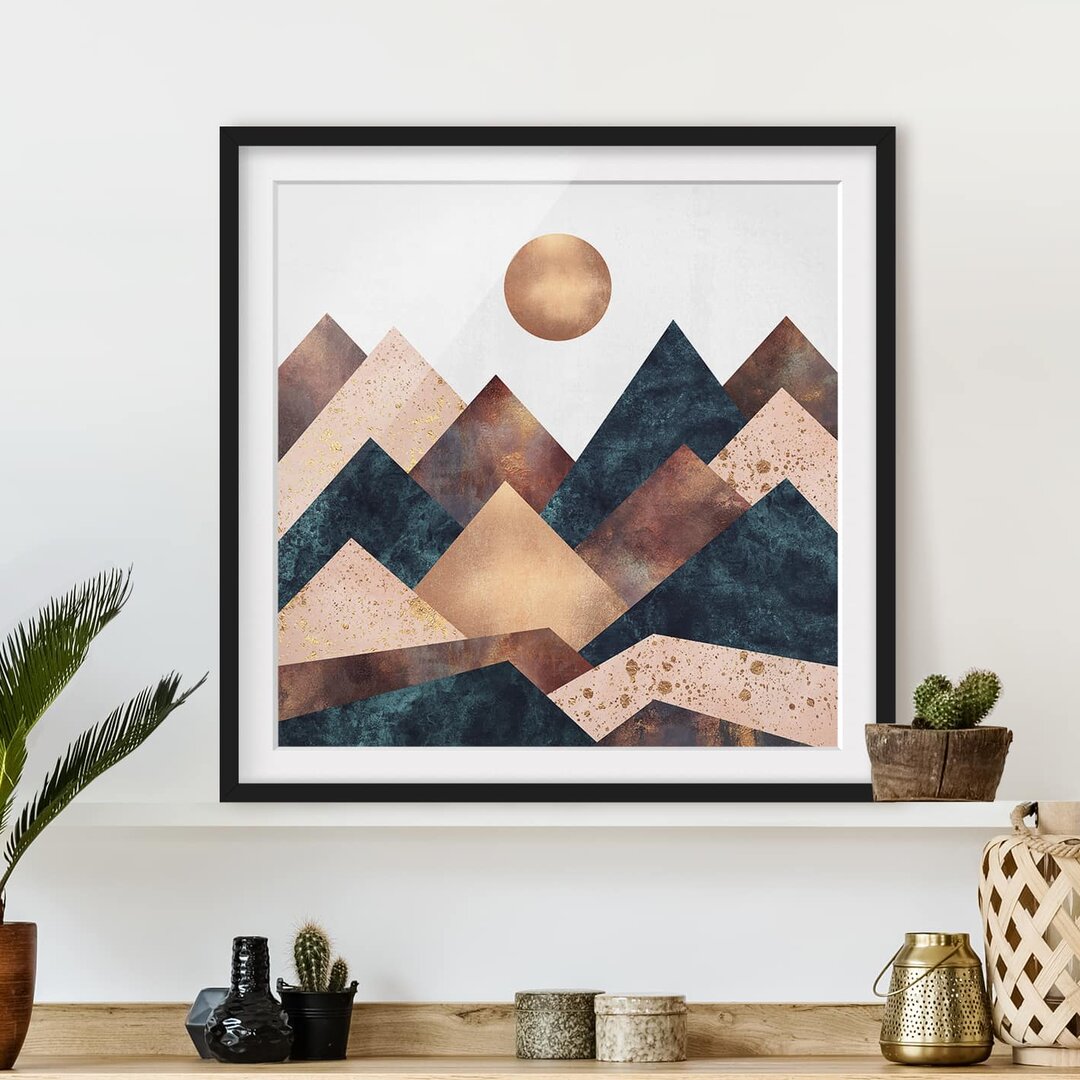 Gerahmtes Poster Geometric Mountains Bronze