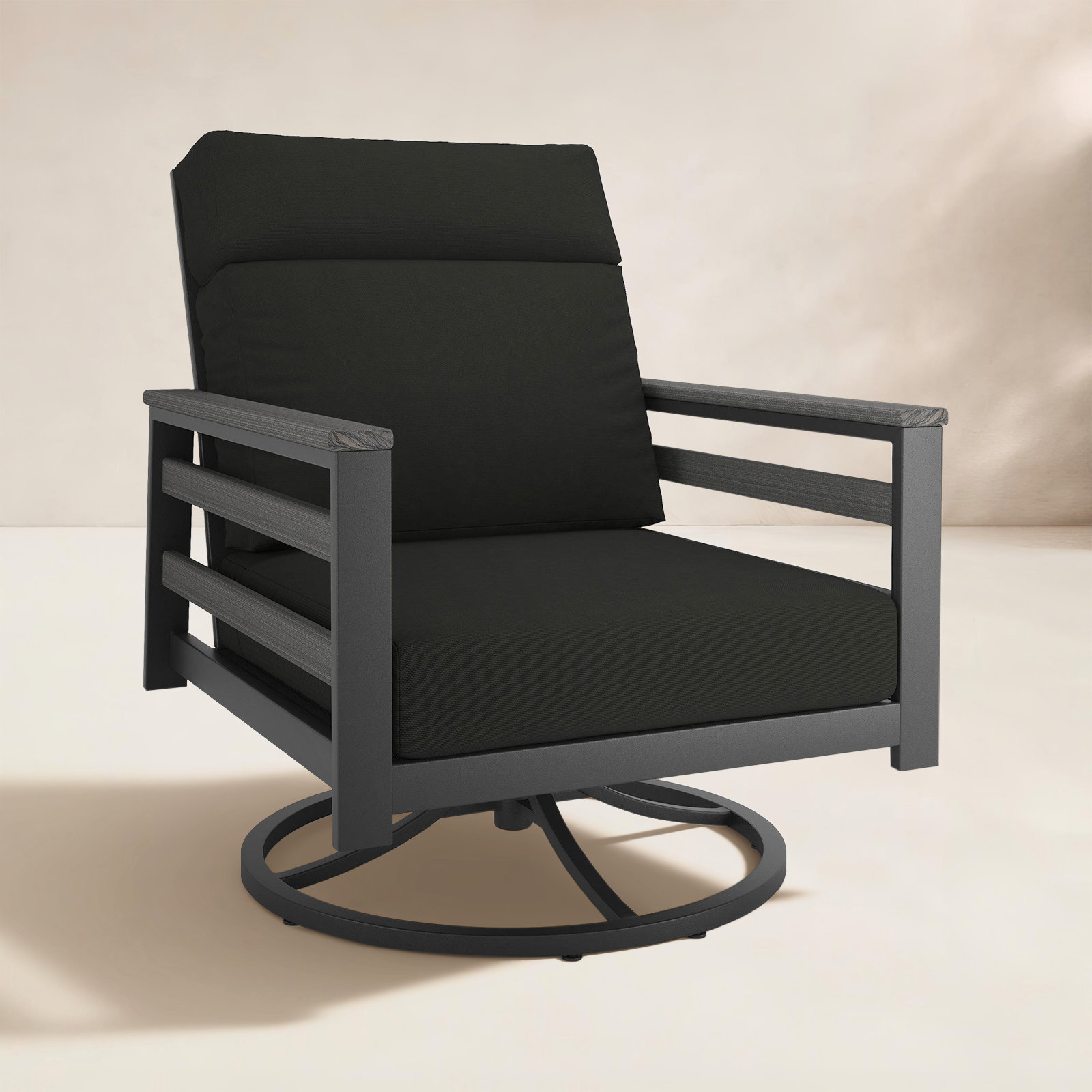 Townsend Sunbrella® Swivel Patio Lounge Chair, Gray, Canvas Black