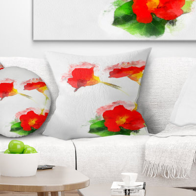 Coussin à imprimé aquarelle rouge Gentiana Alpina