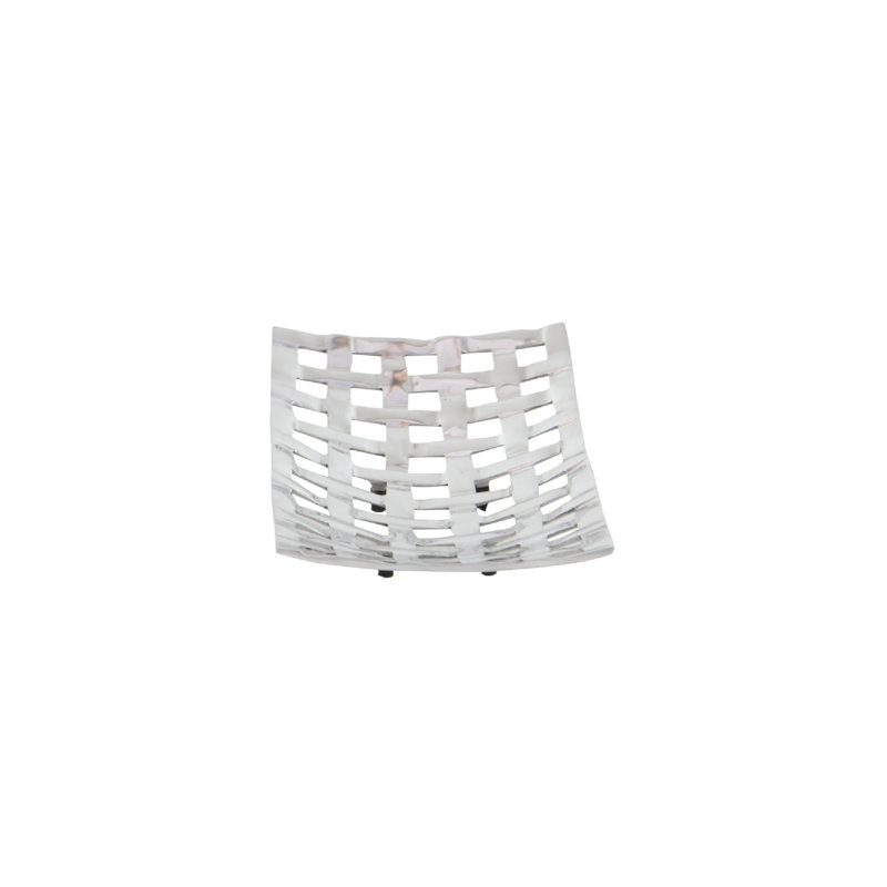 Silver Aluminum Grid Design Decorative Tray Set