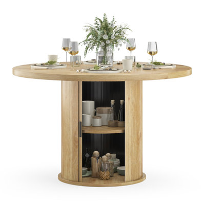 43" Round Dining Table for 4 People, Small Wood Kitchen Table with Sturdy Metal Base, Modern Round Dinner Table for Dining Room, Easy Assembly