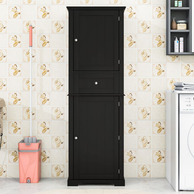 Wilhelmine Wood Freestanding Bathroom Cabinet with Adjustable Shelf and Storage Drawer