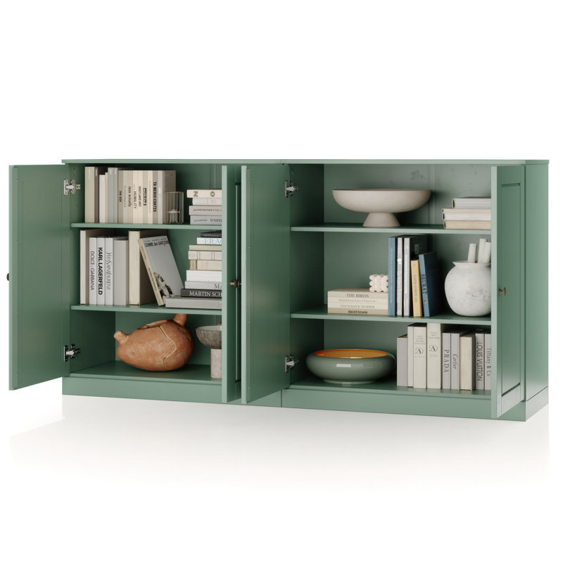 100% Solid Wood 64" Sideboard with Solid Doors, Sage