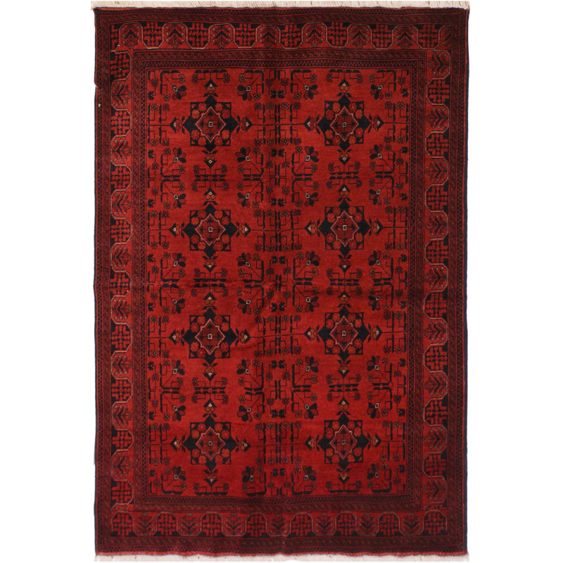 Tapis oriental rouge / noir en laine noué à la main 4 pi 3 po x 6 pi 2 po Cremeans
