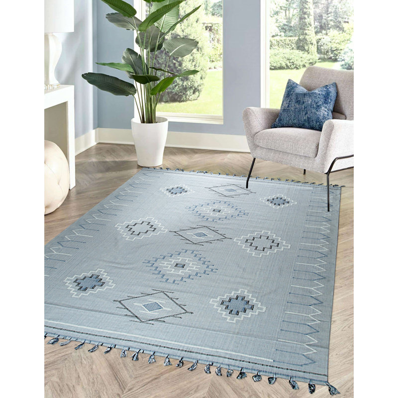 Tapis contemporain à tissage plat argenté, Rectangulaire 4 pi x 6 pi