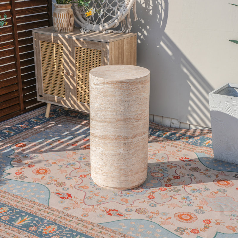 W14.17'' X H27.56'' Magnesium Oxide Faux Marble Outdoor Round Side Table
