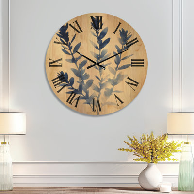 Horloge murale scandinave en bois, grande taille, motif aquarelle indigo