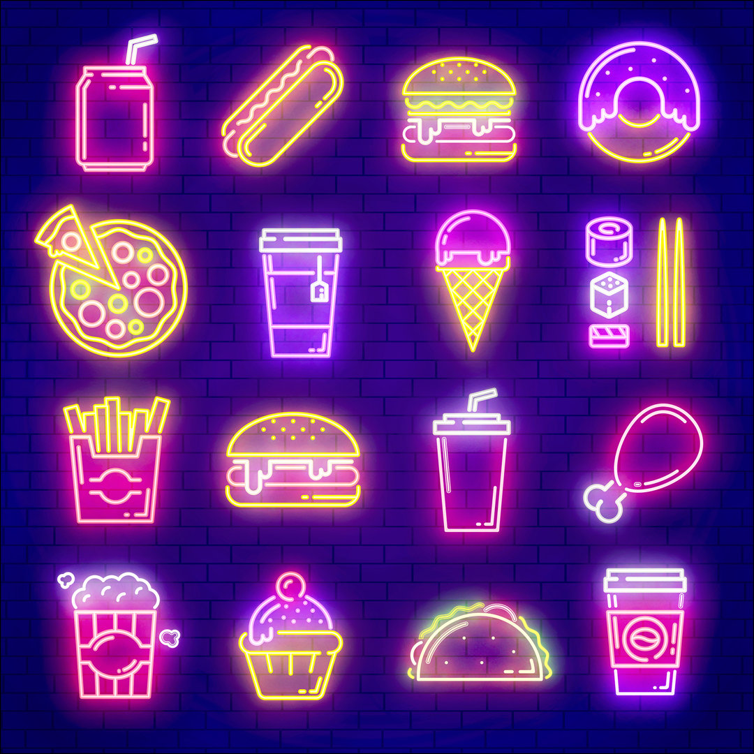 Neon Food GLA2334 – Rahmenloser Grafikdruck auf Glas