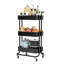 3-Tier Rolling Cart Utility Storage Rack Cart With Handle And Lockable Wheels, Black, Easy Assemble For Kitchen,Bathroom Laundry Room 22036