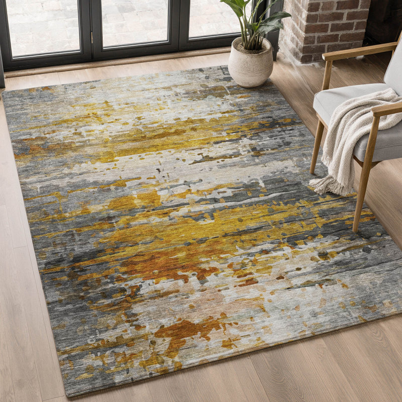 Premium Machine Washable Mayfield AMF2034 Abstract Rug, 2'6" x 3'10", Copper