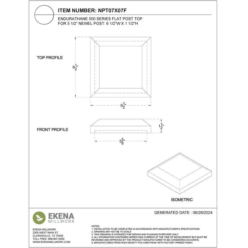 Endurathane 500 Series Flat Post Top, Factory Primed Polyurethane