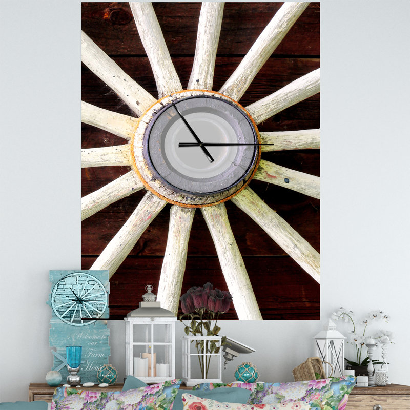 Horloge murale de roue de chariot de campagne sur bois, Très grand