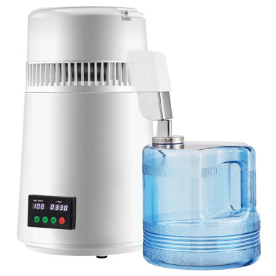 Water Distiller - 1.1 Gallon - 750W - 9.3" W x 9.3" D x 15.2" H - 304 Stainless Steel - 1 Piece - White - 1.1 Gallon large capacity for family and commercial use