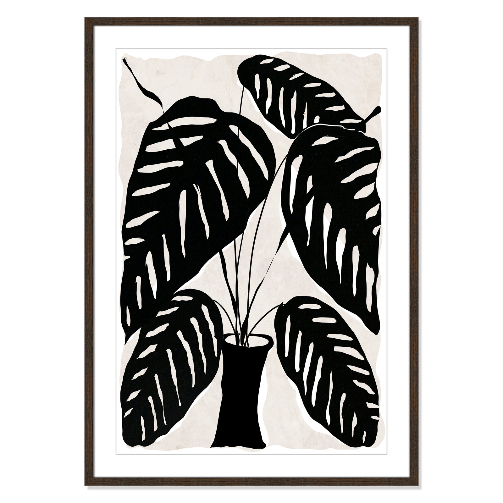 Black and White Potted Plant I Print, 41.5" H x 29.5" W x 0.75" D, Walnut Framed