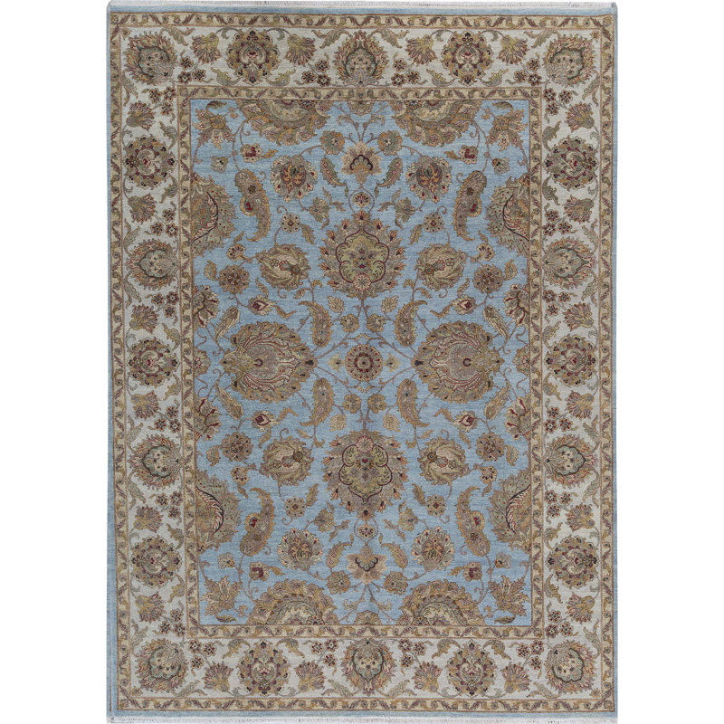 Wool Oriental Area Rug in Blue/Ivory/Green