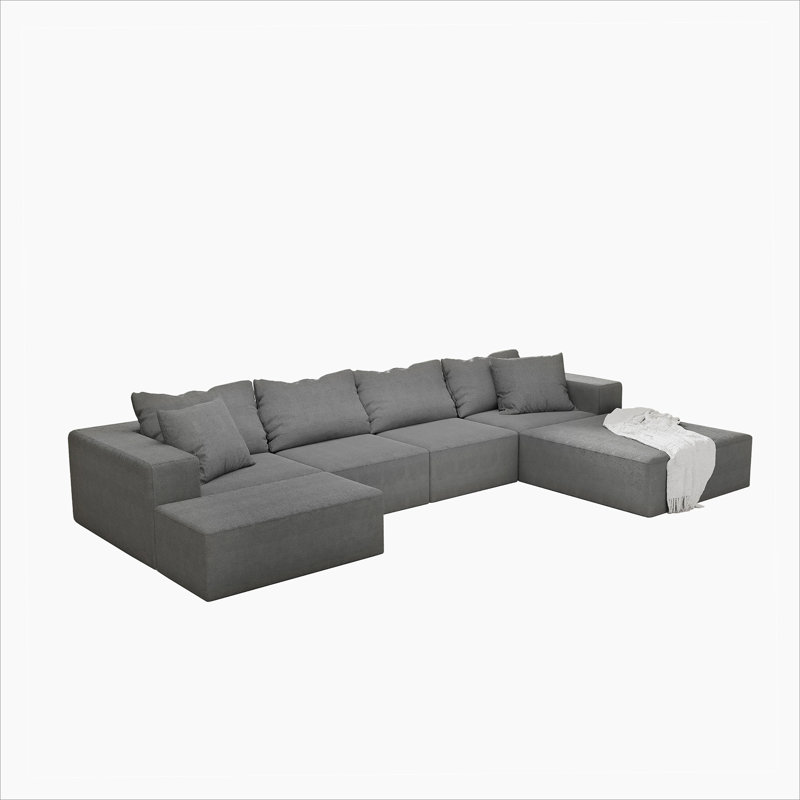 Boneless Modern Upholstered Sectional Sofa Couch Set,Modular Shaped Sectional Living Room Sofa Set, Gray Chenille