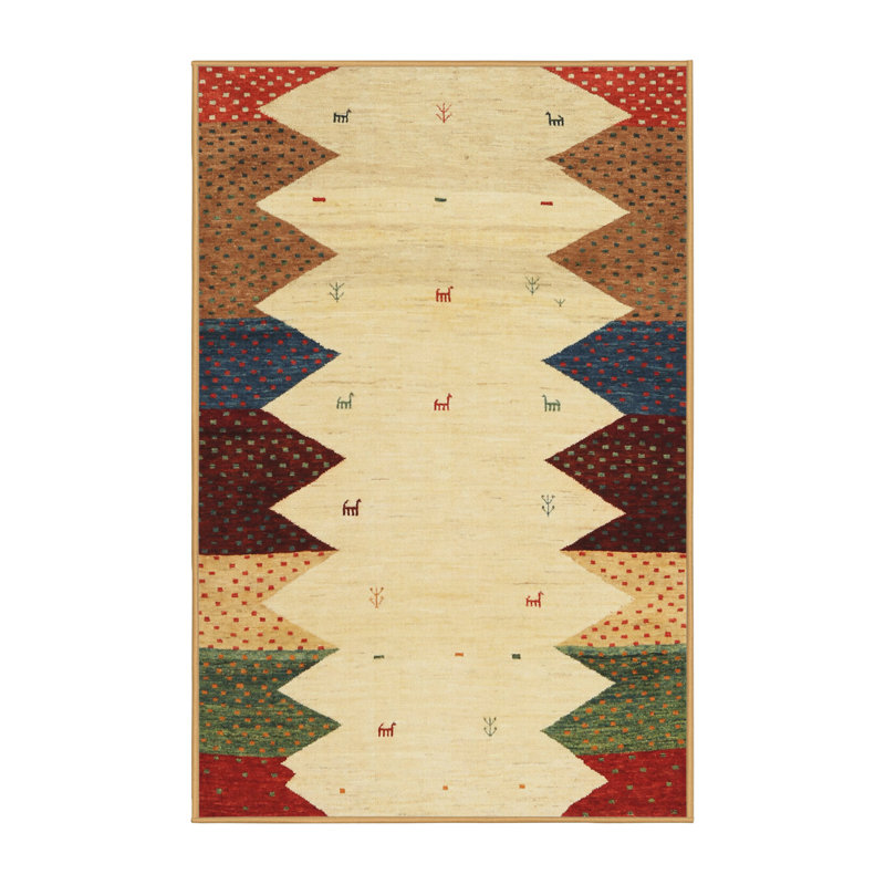 Tapis beige/rouge/vert contemporaine, Rectangle 2 pi x 4 pi