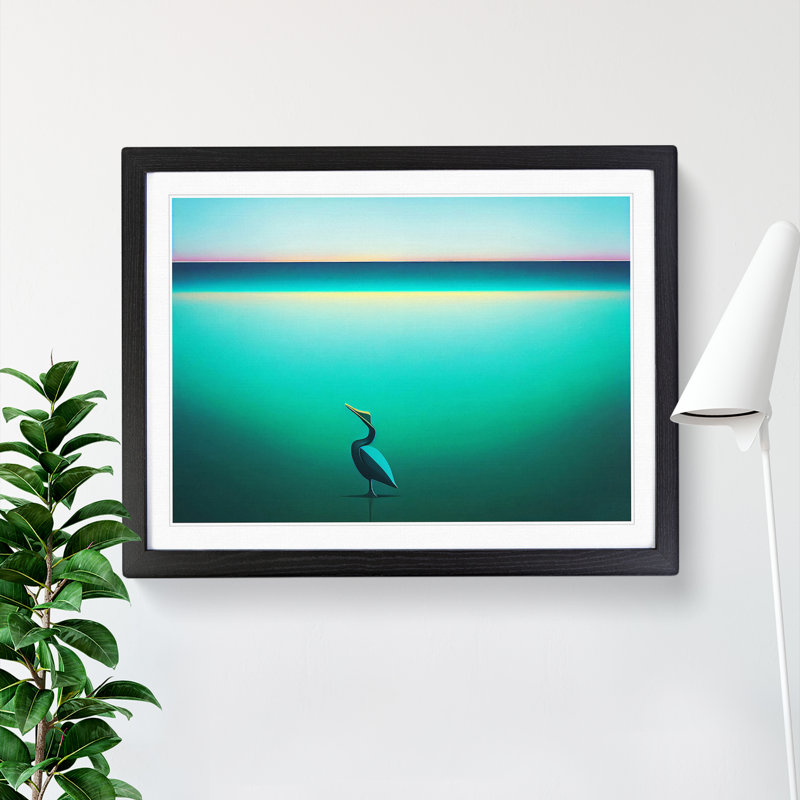 XH1022-5596X Lone Pelican - Single Picture Frame Print, Black, 25cm H x 34cm W