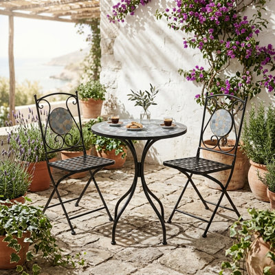 Iron Outdoor Folding Dining Side Chair, Mosaic Bistro Chair