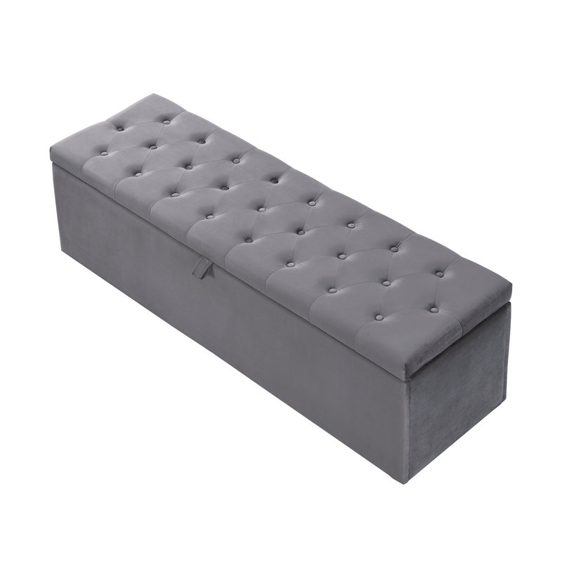 135cm Wide Tufted Rectangle Standard Ottoman with Storage, Gray Velvet