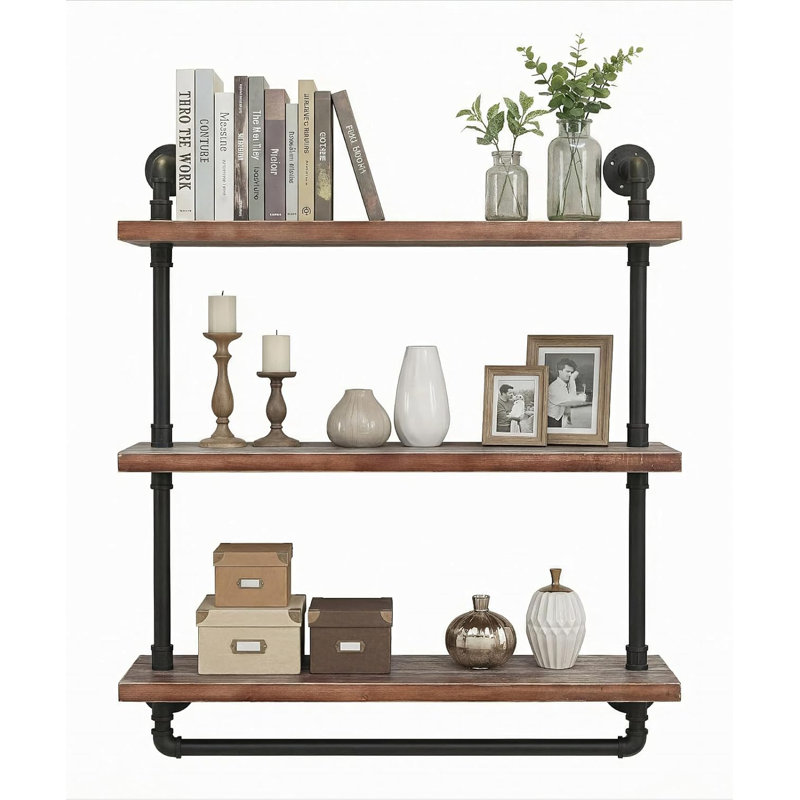 Tablettes / étagères / supports / rangements / bibliothèques / supports industriels en fer flottant fixés au mur industriel en fer, étagères ouvertes pour la cuisine / bureau, noir rétro