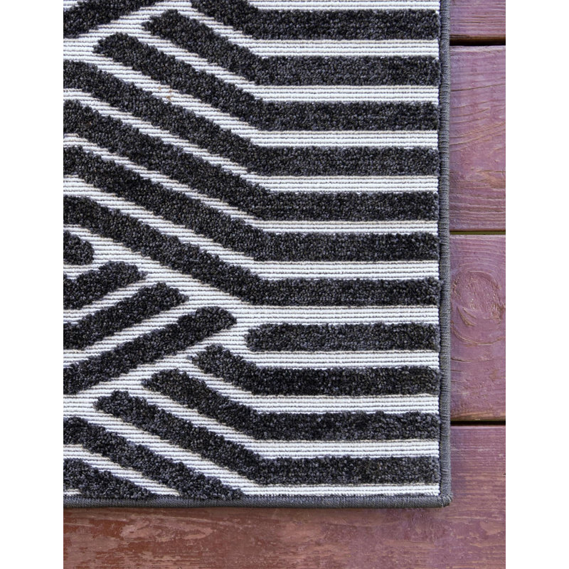 Tapis géométrique noir intérieur / extérieur, Rectangle 8 pi x 10 pi