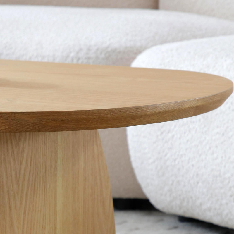 Table basse moderne et minimaliste ovale avec pieds en bois sculptés, Bois naturel