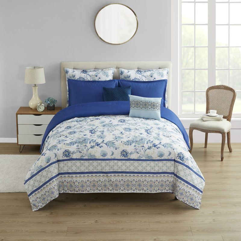 King Blue Microfiber Reversible Bed in a Bag Set