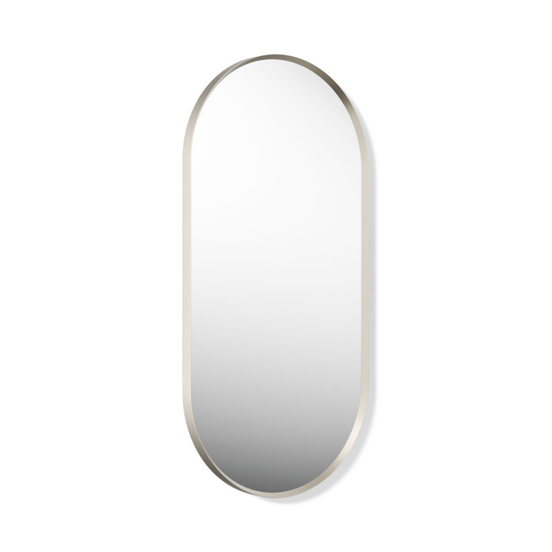 Essential Capsule Wall Mirror, Bathroom/Vanity Mirror with Frame, Brushed Nickel, 40" x 20"