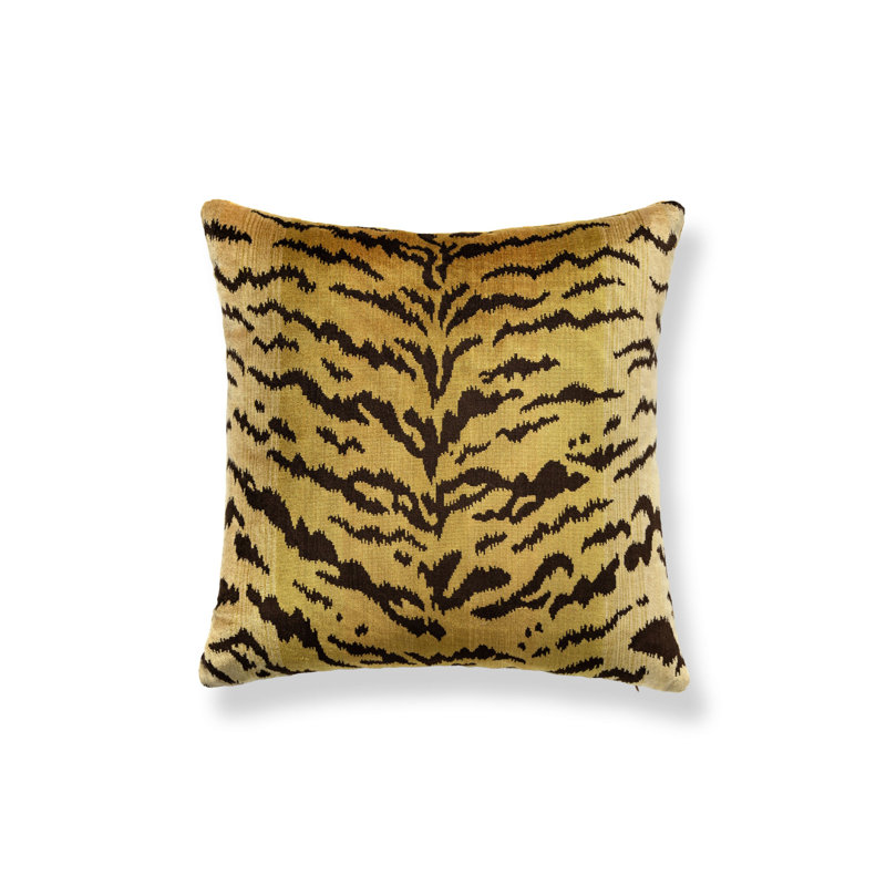 Wild Glamour Silk Pillow Cover & Insert, 14" H x 22" W x 6" D, Ivory/Gold/Black/Anthracite Animal Print