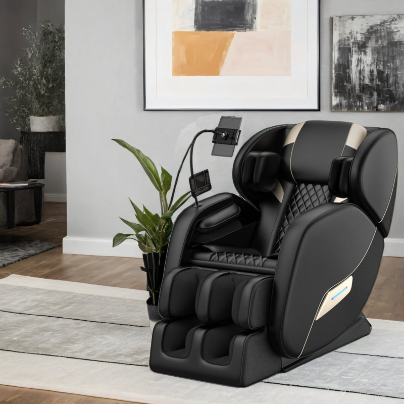 Fauteuil inclinable de massage noir avec gravité zéro et pression d'air corporelle complète