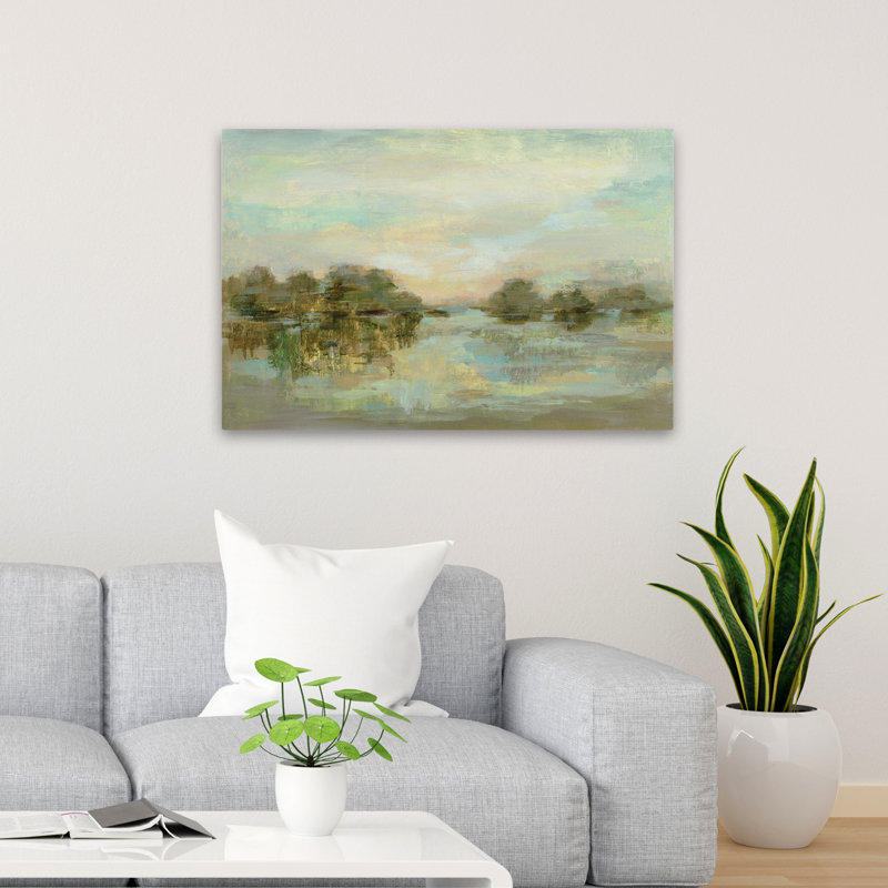 Dreamy Lake Green - abstrait bleu brun gris, H 36 po x l 24 po