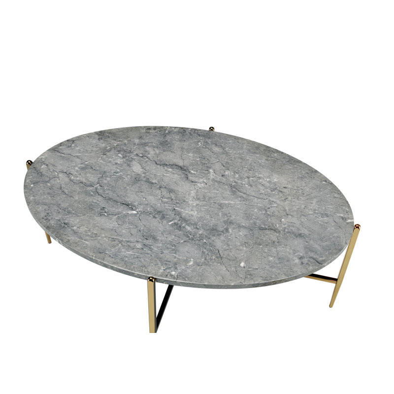 Table basse ovale en faux marbre et métal 48 po Kikuko