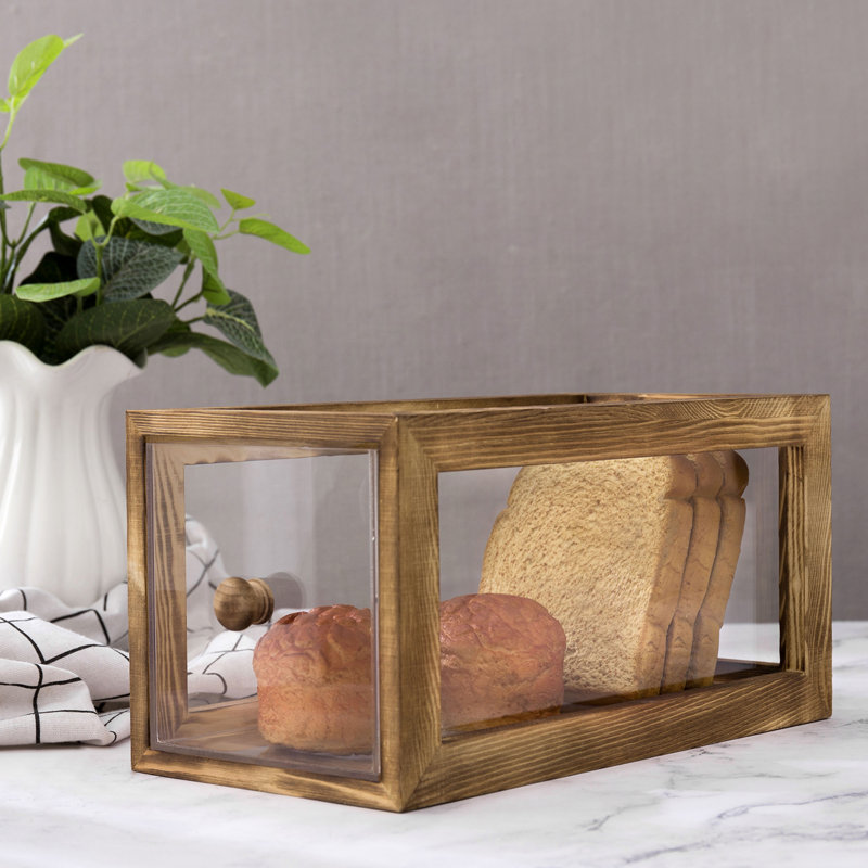 Boîte de rangement pour pain en bois transparent