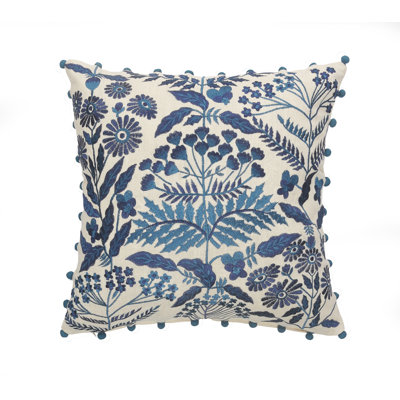 Handmade Floral Embroidered Cotton Throw Pillow